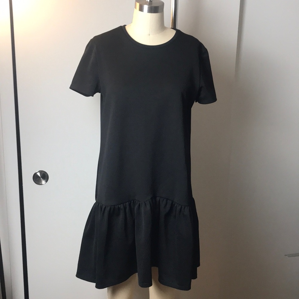 Zara Black T-shirt Dress With Ruffle Size S